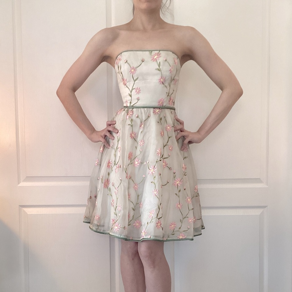 Betsey Johnson vintage retro floral strapless dress size 2